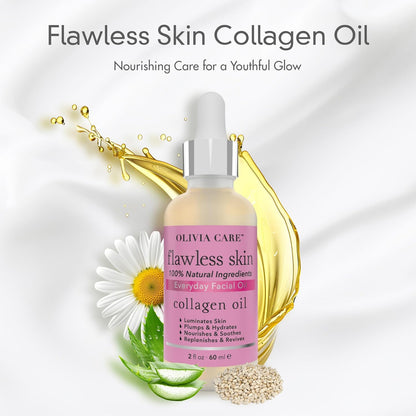 Collagen Facial Oil - Flawless Essential Facial Oil 100% Natural. Nourishing, Reviving & Hydrating Soothing - for All Skin Types - 2 Fl Oz (Collagen)