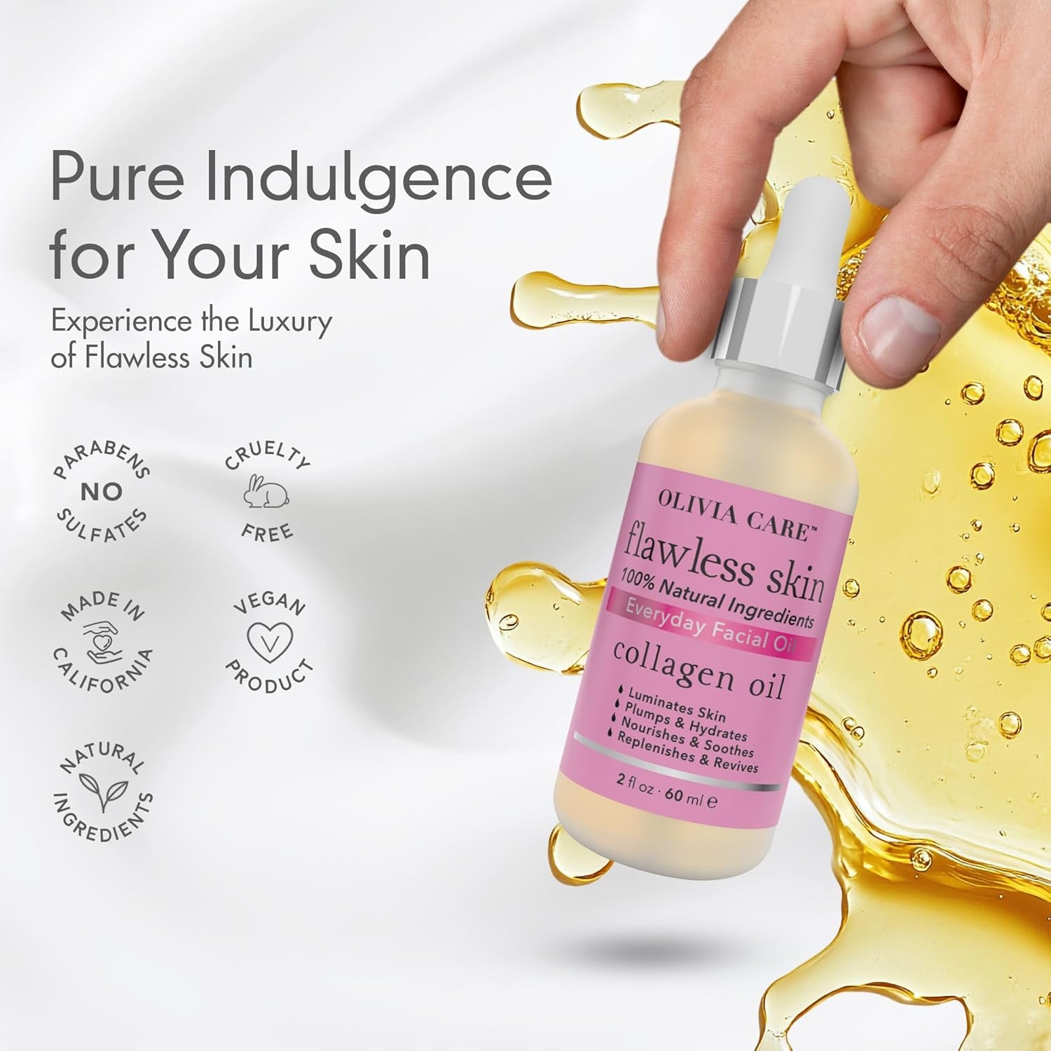 Collagen Facial Oil - Flawless Essential Facial Oil 100% Natural. Nourishing, Reviving & Hydrating Soothing - for All Skin Types - 2 Fl Oz (Collagen)