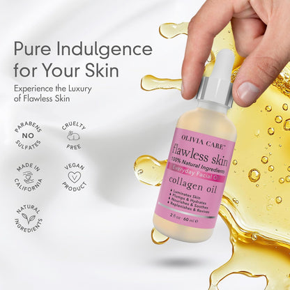 Collagen Facial Oil - Flawless Essential Facial Oil 100% Natural. Nourishing, Reviving & Hydrating Soothing - for All Skin Types - 2 Fl Oz (Collagen)
