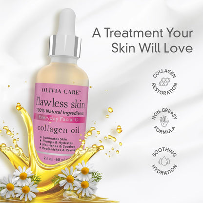 Collagen Facial Oil - Flawless Essential Facial Oil 100% Natural. Nourishing, Reviving & Hydrating Soothing - for All Skin Types - 2 Fl Oz (Collagen)