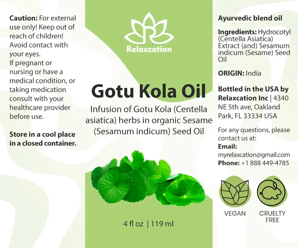 Gotu Kola (Centella Asiatica) Leaf Infused Sesame Oil Ayurvedic Herbal Hair & Skin Oil – Cold-Pressed, Unrefined, Plant-Based (0.5 Fl Oz)