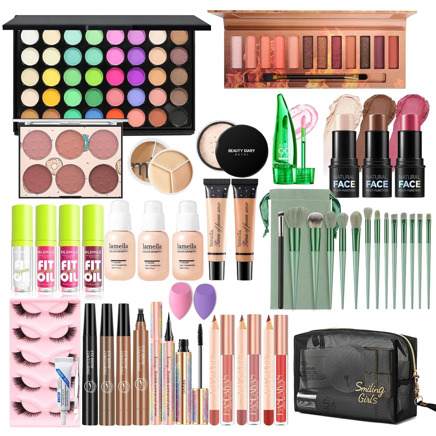 Girls Makeup Kit Full Set: 40-Color Eyeshadow, Foundation, Contour Stick & More